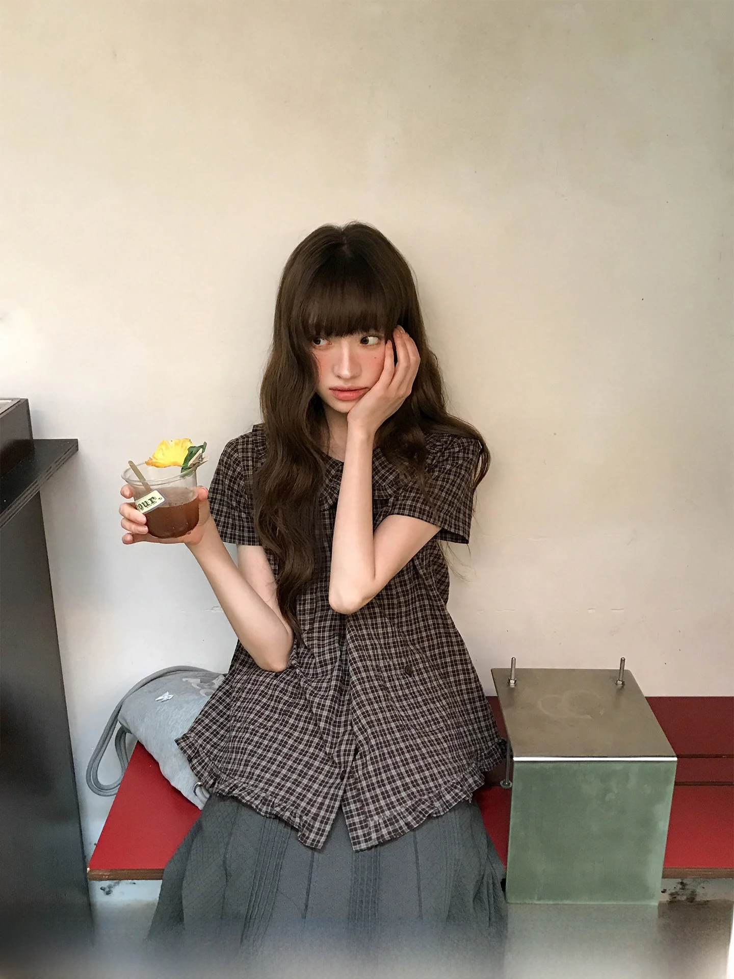 

Рубашка в клетку Cannont Doll с воротником, стандартной шириной плеч, из хлопка, в повседневном стиле, с коротким рукавом, для создания молодежного образа, женская мода