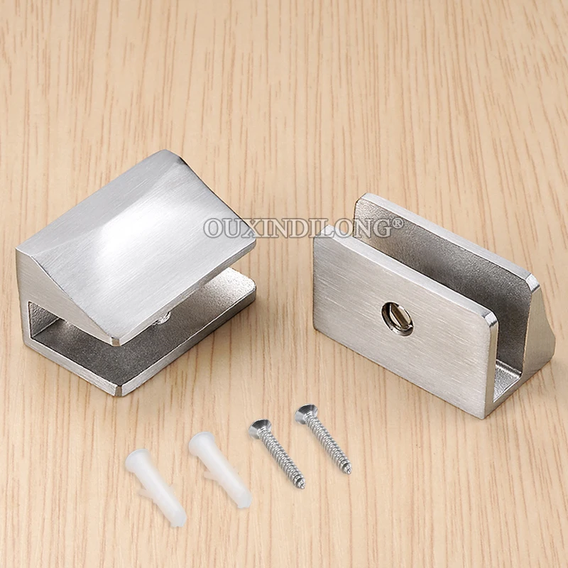 HOT 8PCS Solid 304 Stainless Steel Precision Casting Glass Clamps Shower Shelves Glass Clips Board Frame Support Brackets
