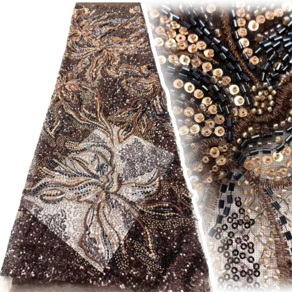 5 metri tessuto di pizzo nigeriano di alta qualità tulle di lusso africano francese tessuto di pizzo in rilievo abito da sposa per le donne cucito TP1476