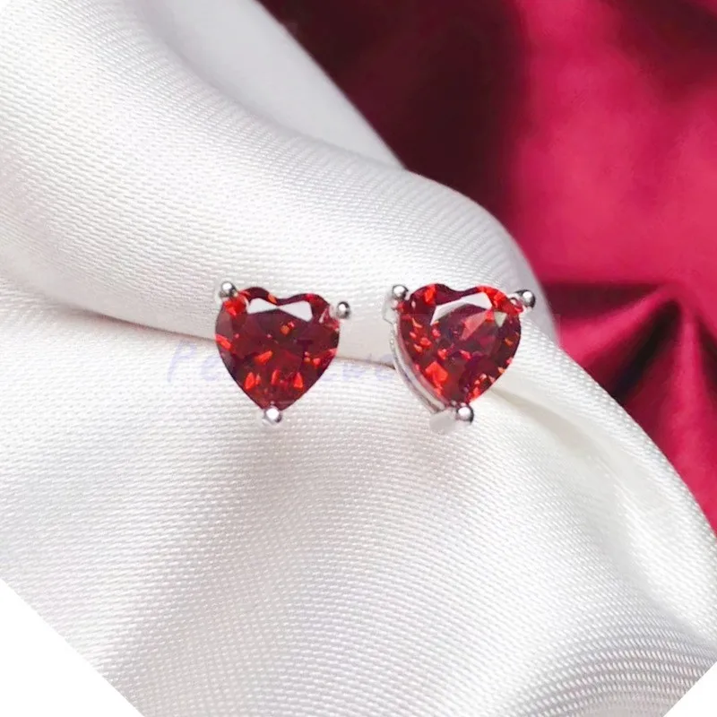 New  Earring Red Garnet Heart High-grade Zircon Crystal Earrings For Women Birthday Gift brincos XY-E113