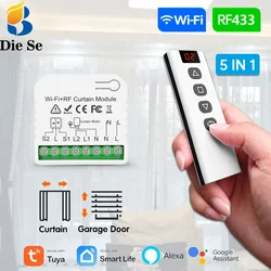 Interruptor de cortina Wifi Rf, módulo de persiana enrollable Tuya Smart Life, 433mhz, Control remoto 5 en 1, para persianas de ventana y puerta de garaje, Alexa