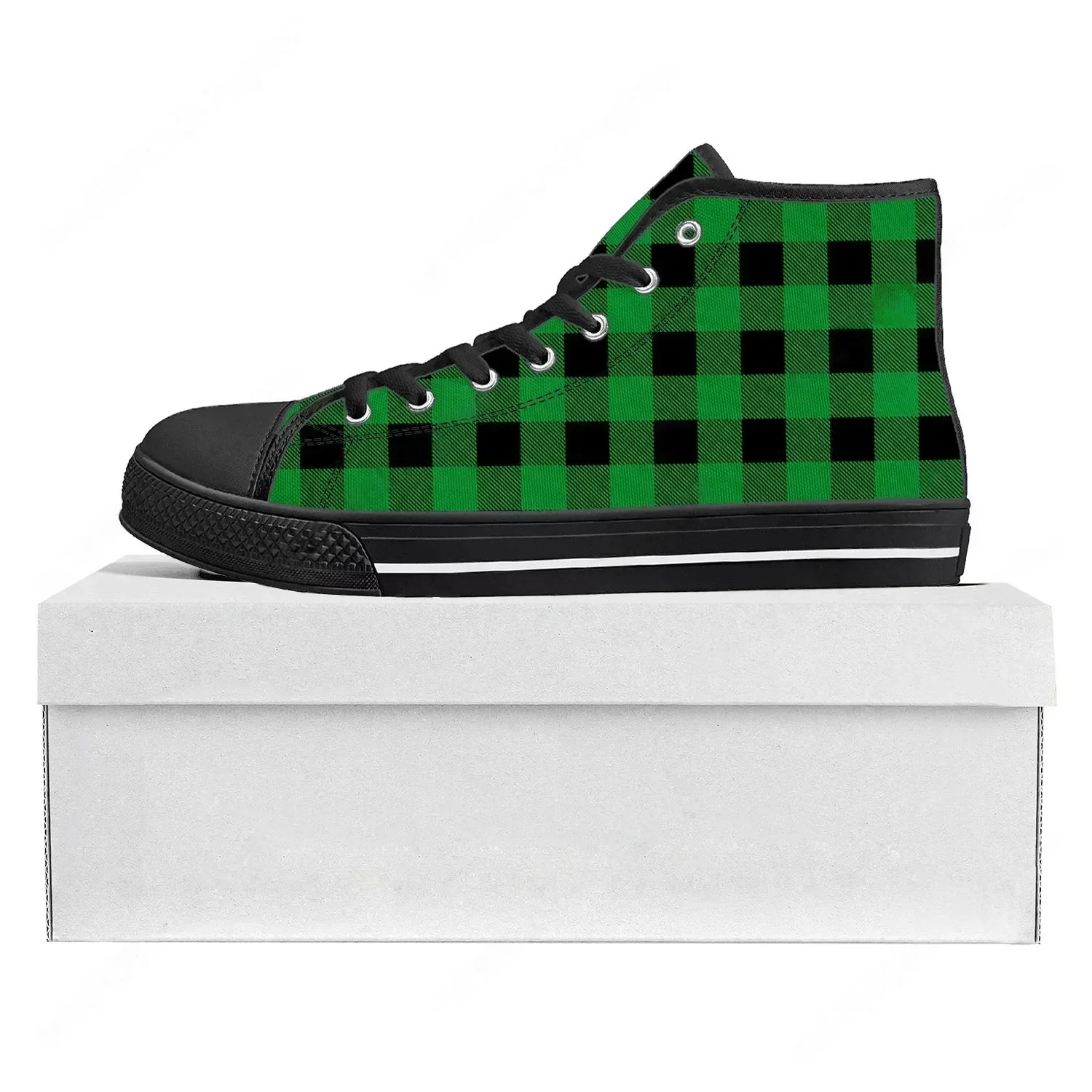 

Buffalo Plaid Pattern High Top High Quality Sneakers Mens Womens Teenager Canvas Sneaker Casual Couple Shoes Custom Shoe Black