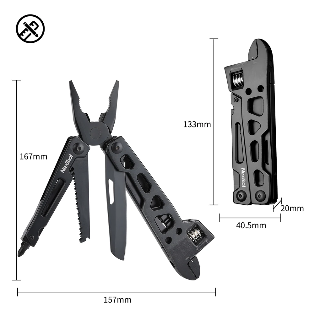 NexTool 9-in-1 multitool schaal vaste moersleutel mes opvouwbaar handgereedschap kit tang schroevendraaier bits houtzaag houtbewerkingsgereedschap