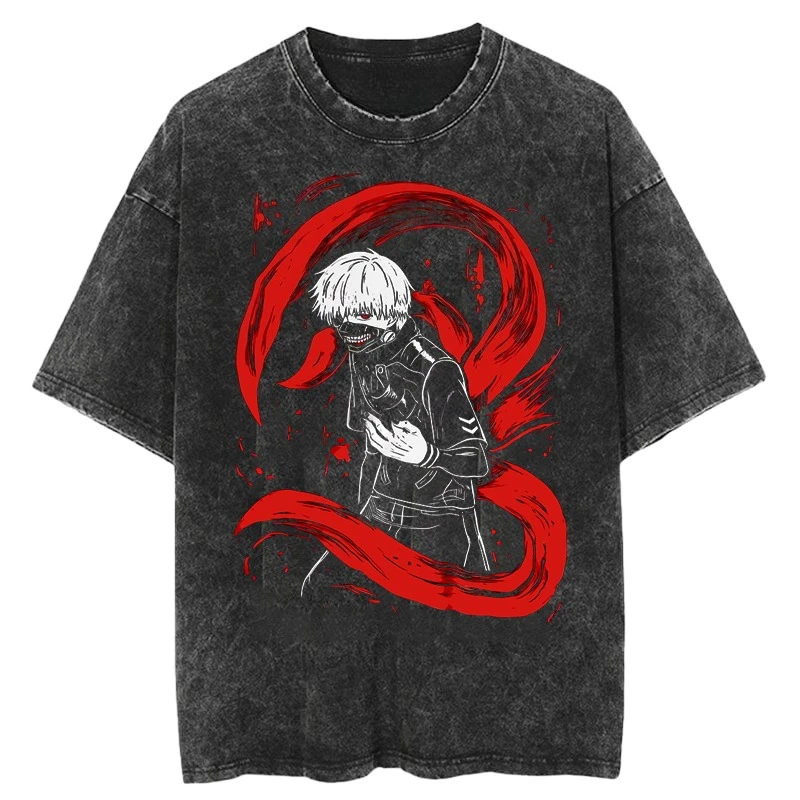 

Jinmuyan Tokyo Ghoul Japanese Anime Printed T-shirt Summer Retro Washed and Old Same Printed Short Sleeves for Men and Women