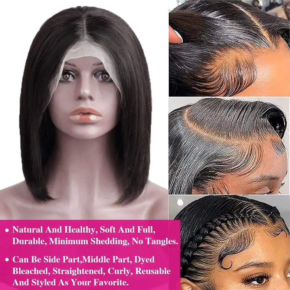 Short Bone Straight Bob Wig Human Hair 250 Density 13x6 Hd Lace Frontal Human Hair Wig 13x4 HD Lace Frontal Short Straight Lace Front Bob Wigs For Black Women Human Hair Pre Plucked image 4