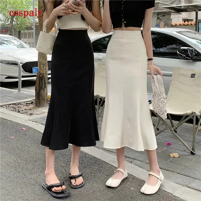 Slim High Waist Wrap Hip Black Fishtail Skirt Women Long Korean Office Lady Elegant Faldas Mujer Moda 2024 Fall Mermaid