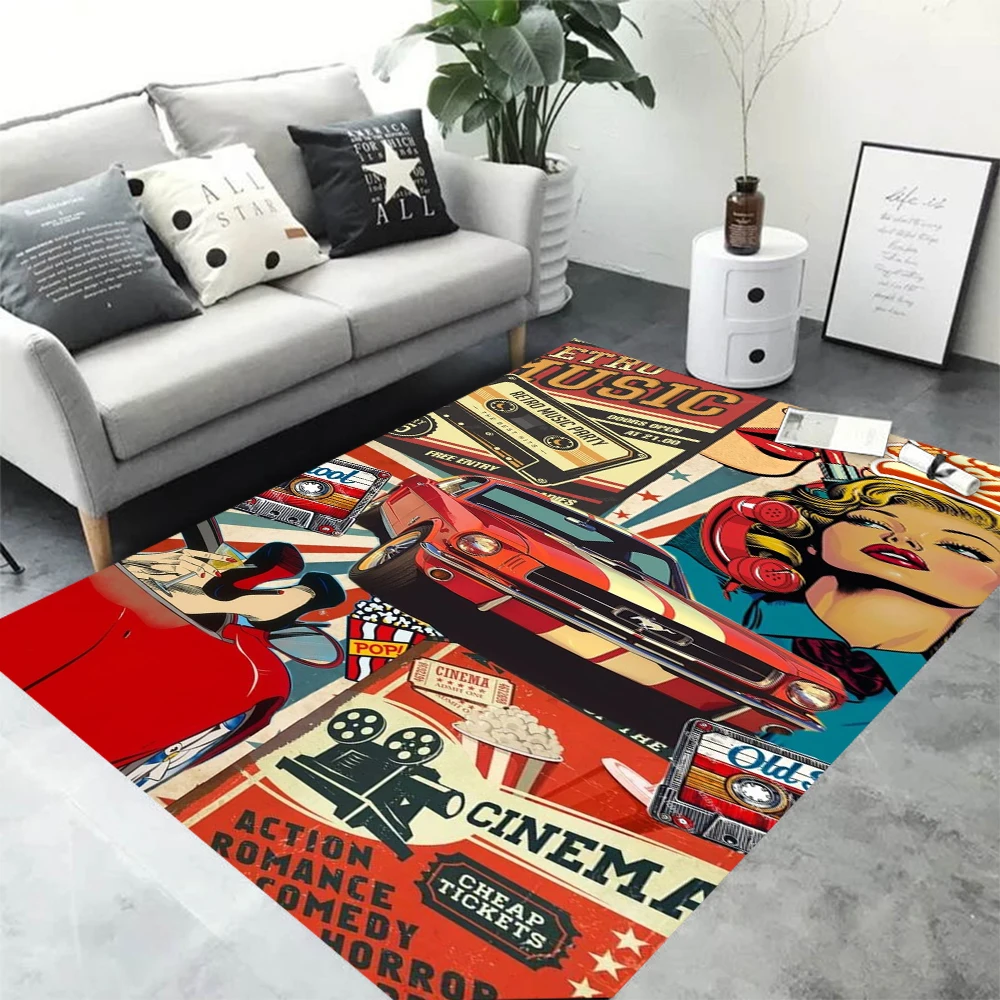 Vintage American Route 66 Highway Area Rug, Soft Non-Slip Indoor Outdoor Floor Mat for Entrance and Living Room Decor