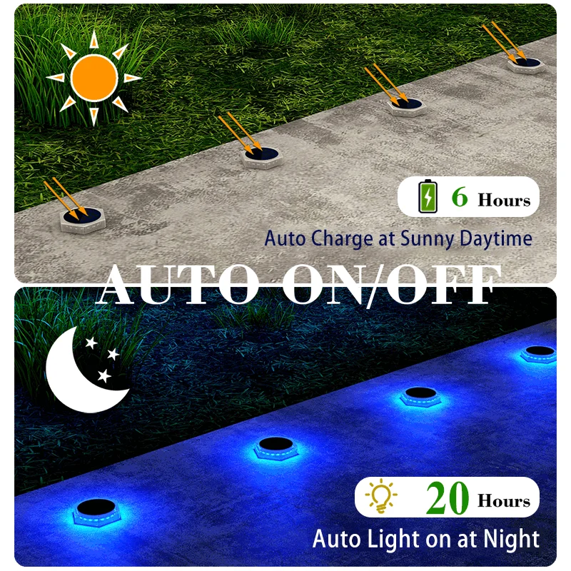 Blue Solar Pool Lights Outdoor IP68 Waterproof Blue Deck Step Lights Auto On Solar Stair Lights Stick on Dock Garage Pool Fence