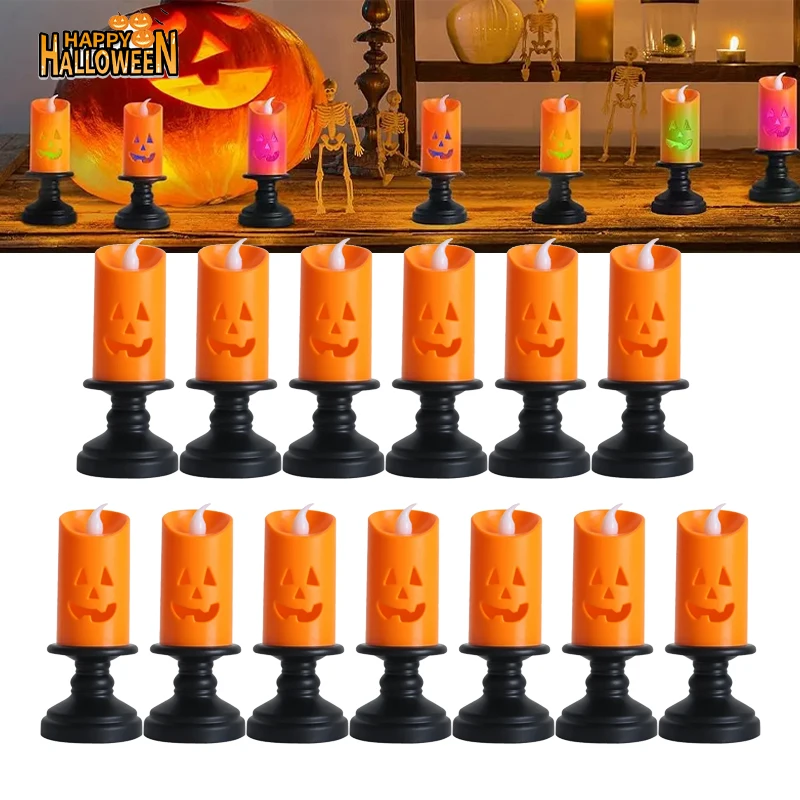 

Halloween Pumpkin LED Lights Orange Flameless Candles Realistic Flickering Table Centerpiece Decor Safe Battery Party Essential