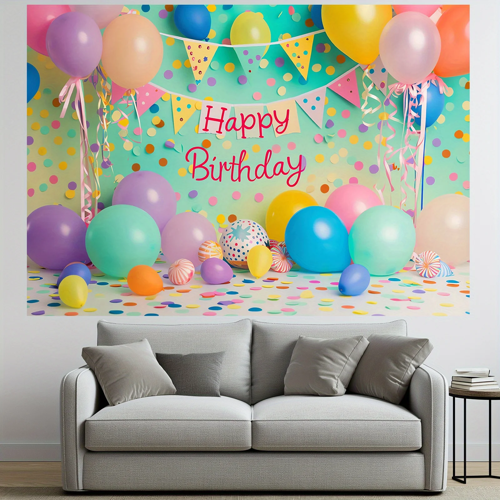 قماش خلفية لكشك الصور لعيد الميلاد السعيد - بالونات لامعة وأنماط كعكة، لحفلات الاحتفال للسيدات #6