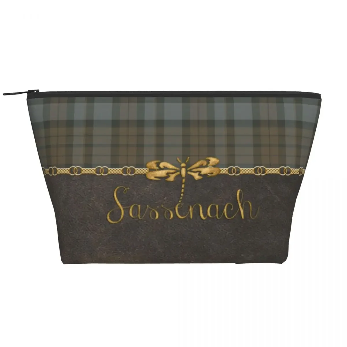 Leather And Tartan Sassenach Pattern Makeup Bag Women Travel Cosmetic Organizer Dragonfly Outlander Storage Toiletry Bags