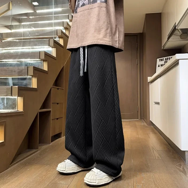 Pop Spring White Casual Pants Men Fashion Black Wide Leg Pants Men Streetwear Hip-hop Loose Straight Pants Mens Trousers M-3XL