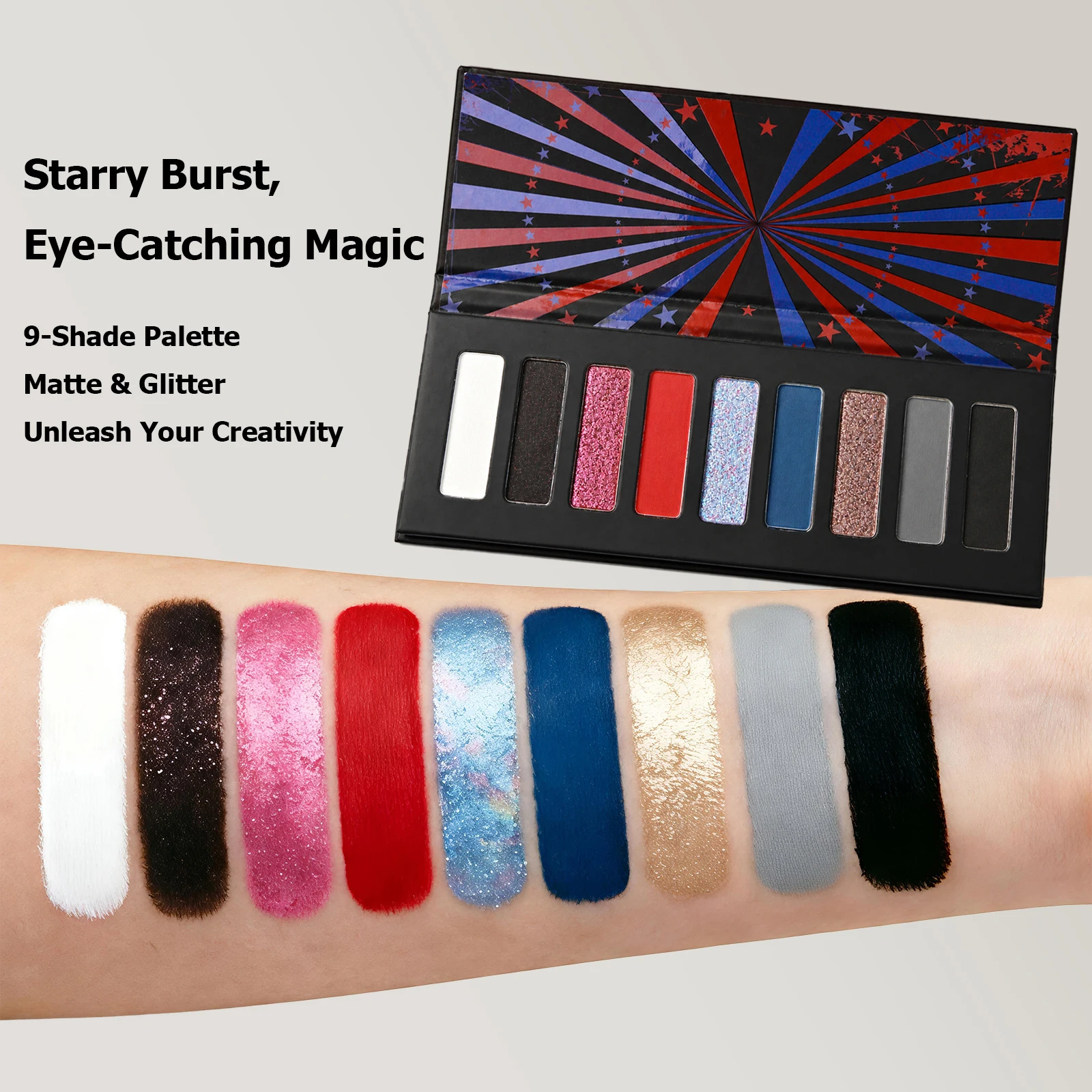 9 colors Eyeshadow Palette Matte Glitter Metallic Gothic Smokey Black Red Highly Pigmented Lasting Halloween Goth Eye Makeup view 4