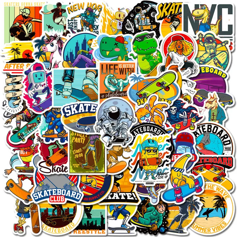 50 PCS Skateboard Sport Stickers DIY For Laptop Guitar Water Bottle Bike Anime Cartoon Graffiti waterproof ticker Toys