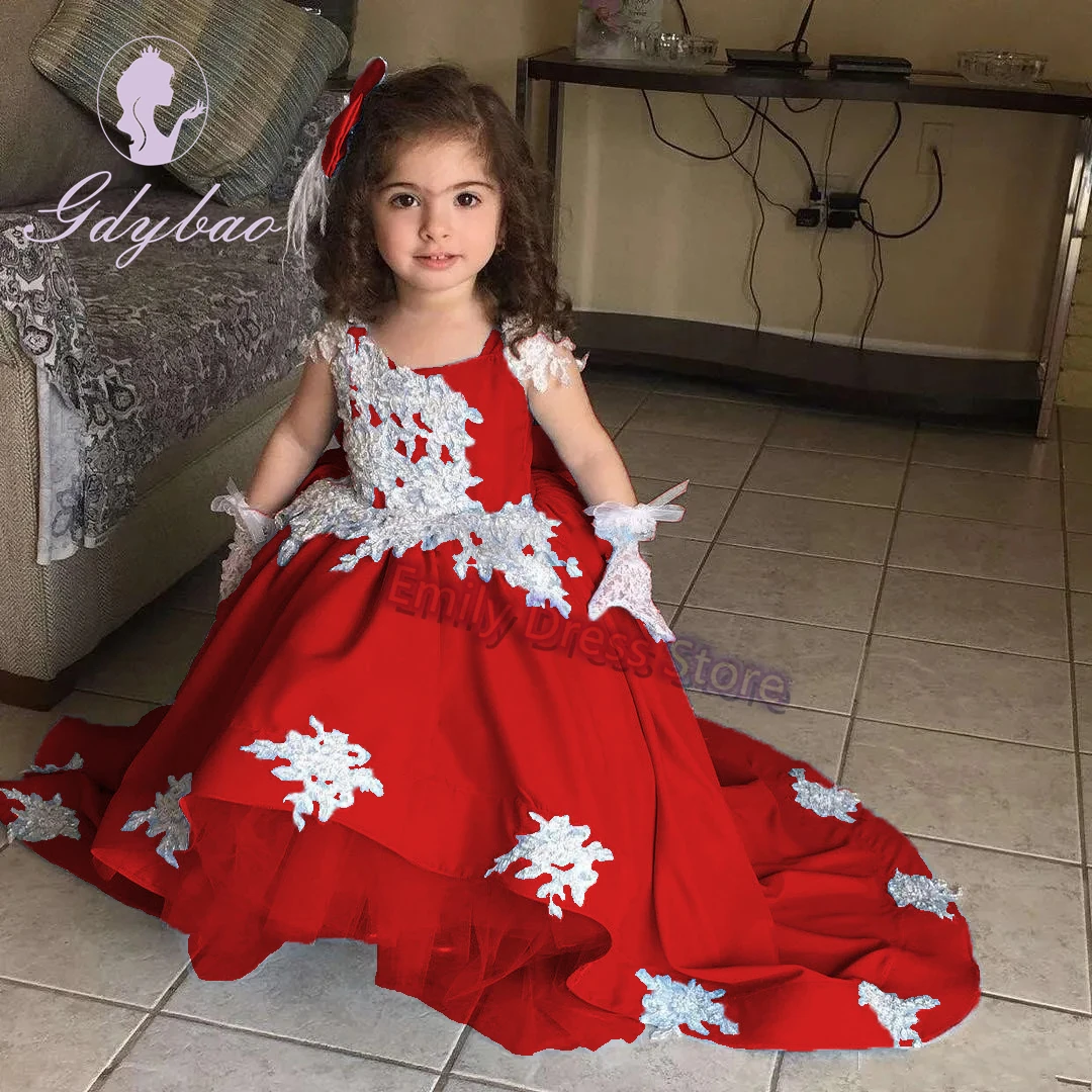 Königsblau Blumen mädchen Kleid für Hochzeit Spitze Applqique geschwollene ärmellose Prinzessin Festzug Kind Baby Geburtstag Erstkommunion Kleid