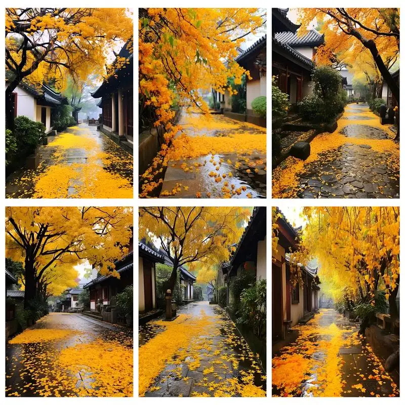 RUOPOTY Painting By Numbers For Beginner Kits Yellow fallen leaves in autumn Hand Painting Landscape Wall Decor