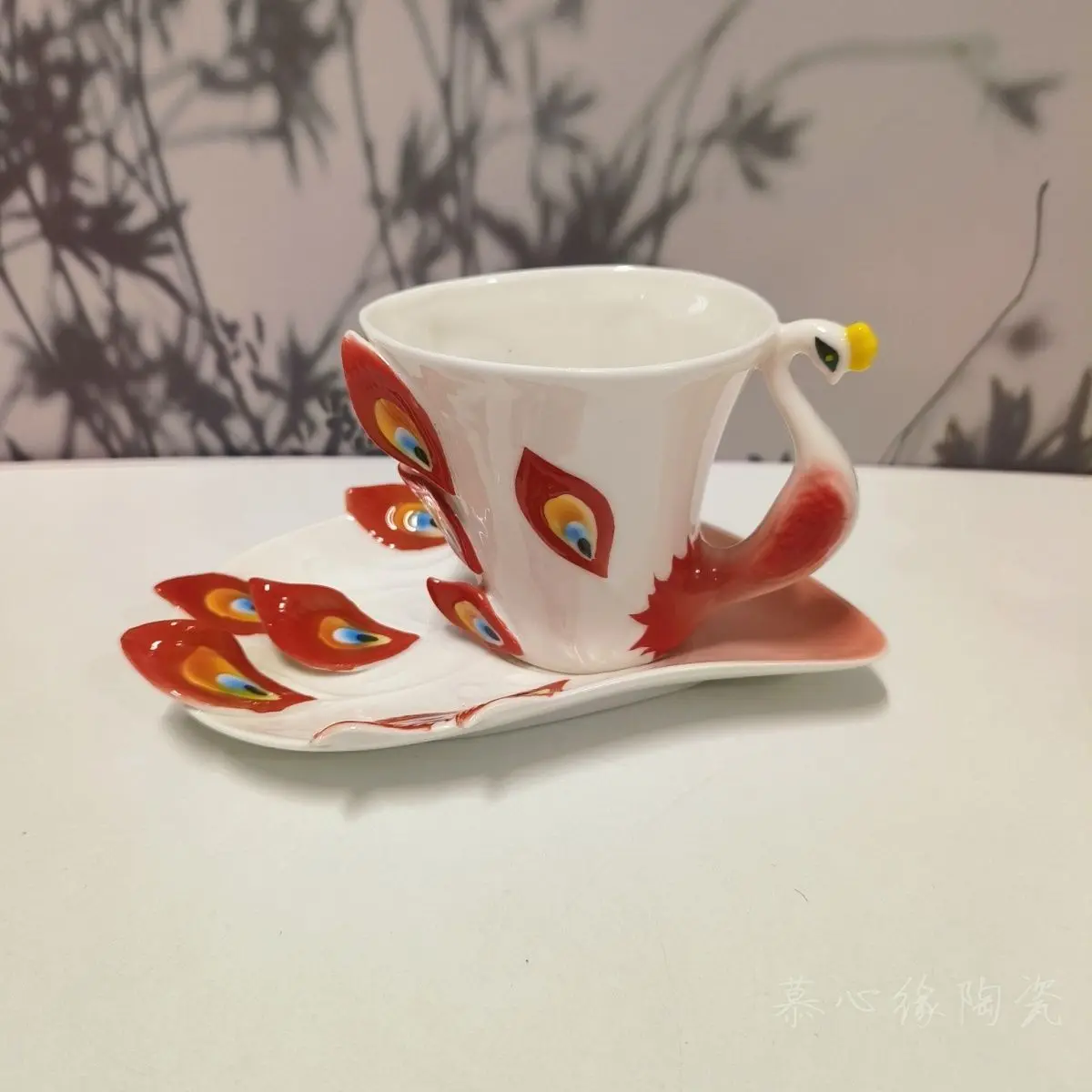 

Creative Peacock Bone Porcelain Coffee Cups Dish Spoon Set, High Beauty Ceramic Mug, Office Afternoon Tea Cup, Christmas Gift