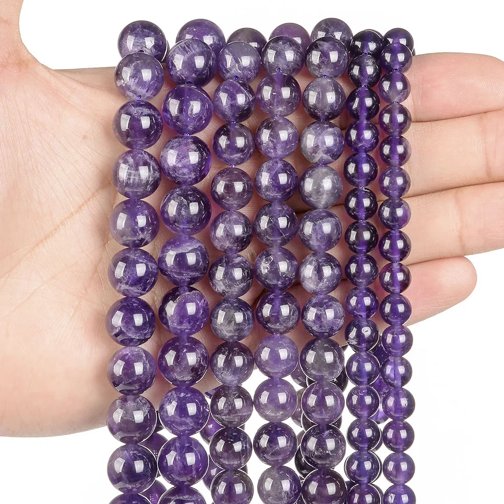 Natural Crystal Round Amethyst Quartz Agates Jasper Spacer Loose Stone Beads For Jewelry Making DIY Bracelet Necklace 4/6/8/10MM