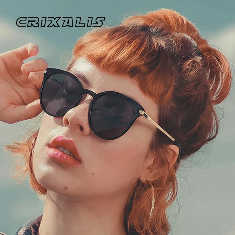 CRIXALIS Modische, runde, polarisierte Sonnenbrille für Damen, 90er-Jahre, kleiner, schicker Stil, trendige Sonnenbrille, UV400-Schutz, Reisen, Strand