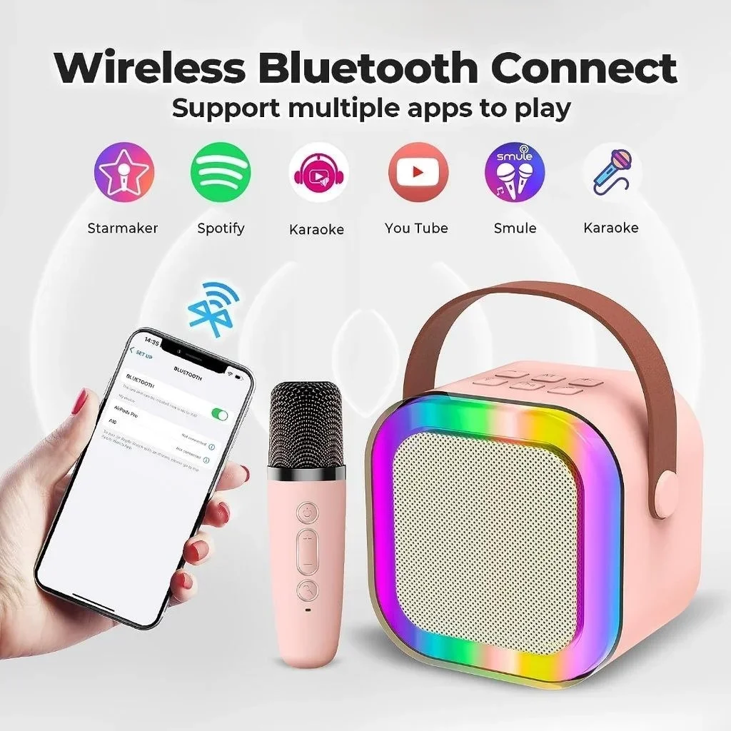 K12 Karaoke Machine Portable Bluetooth 5.3 PA Speaker System with 1-2 Wireless Microphones Home Family Singing Children's Gifts