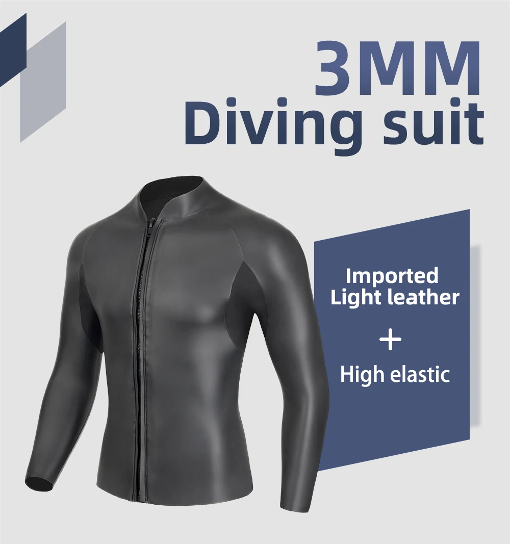 3MM CR Neoprene Wetsuit Men Top Suit Glue Bonding High Elastic Surfing Winter Swim Snorkeling Quick-drying UV Protection Suit