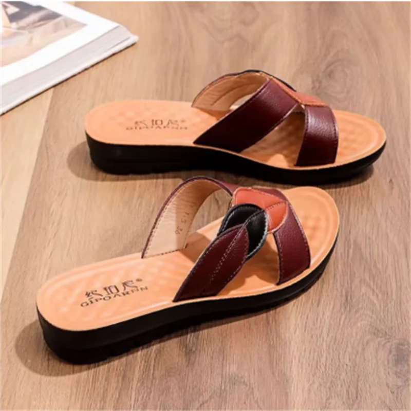 Summer Slippers For Women Sandal Light Casual Wedge Flip Flops Beach Sandals Leather Mom's Cool Slippers Hollow Shoes