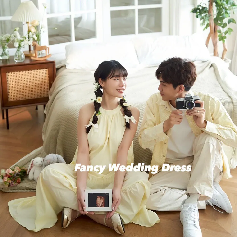 

Fancy Simple Pregnant Woman Wedding Dress A Line Taffeta Yellow Bridal Gown Sleeveless Evening Party Dresses Customized