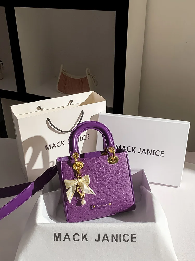 

Элегантная женская сумка MackJanice из кожи страуса глубокого фиолетового цвета с узором, модная трендовая сумка через плечо, незаменимая для поездок на работу