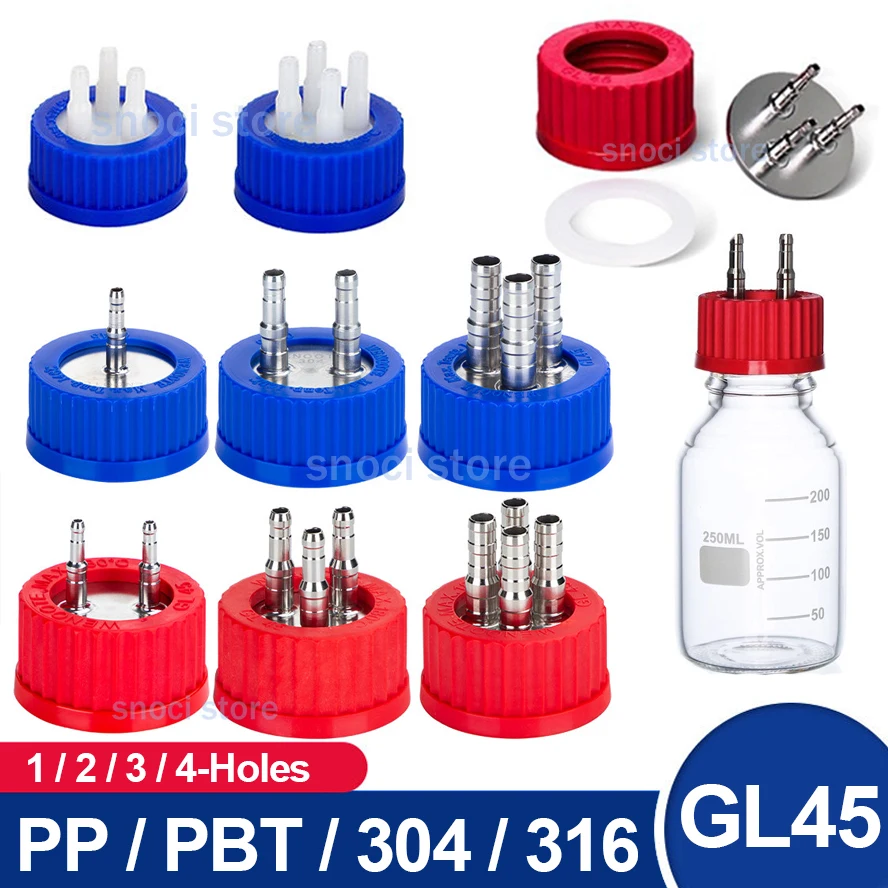 

GL45 Fermentation Tank Reactor Feed Cap Jar Lid PP/PBT SS304/316 Reagent bottle cap Media Bottle Screw Headspace Caps