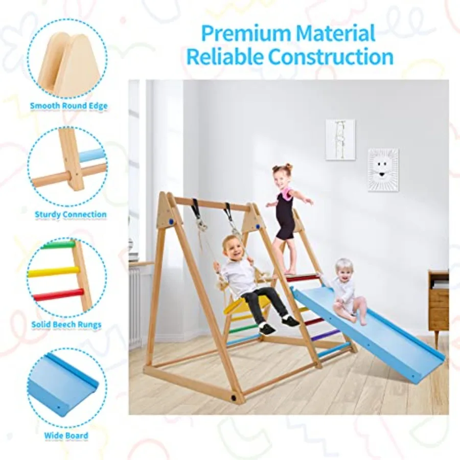 ملعب داخلي 4 في 1 للأطفال الصغار الذين تتراوح أعمارهم بين 26 عامًا: صالة الألعاب الرياضية مع منزلق متسلق متأرجح وشعاع التوازن للعب الداخلي الآمن و #5