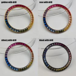 39.2mm*30.8mm Daytona Rainbow Circle Tilted Metal Glass Bezel Insert Modified Accessory Daytona Watch Parts No Luminous