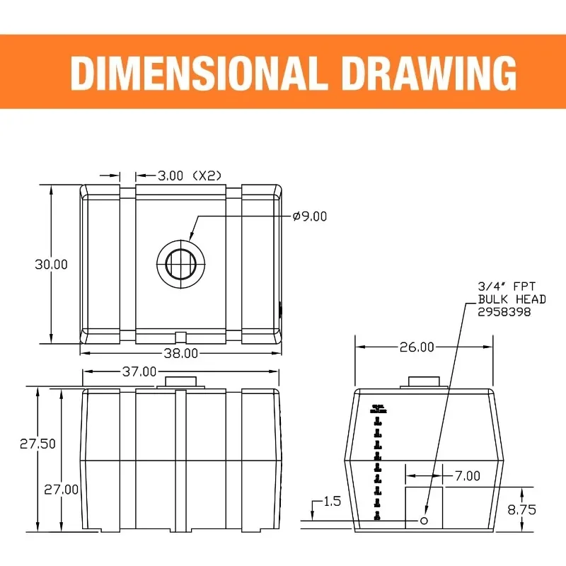 شعبية. 82123929   خزان مربع أفقي 100 جالون، صنع في الولايات المتحدة الأمريكية، خزان بولي لمياه الزراعة والسوائل غير القابلة للاشتعال