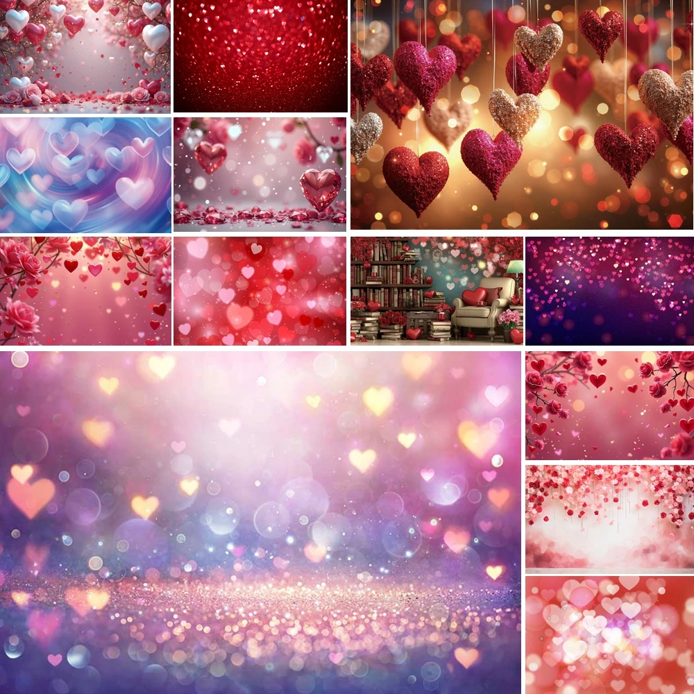 

MOON.QG February 14 Decoration Backdrop Heart Rose Red Sparking Photo Background Girl Photozone Birthday Accessories Photocall