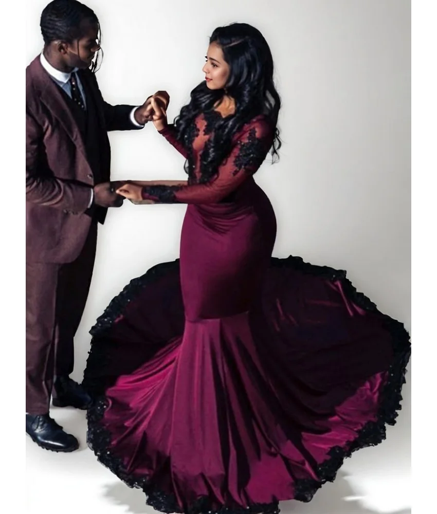 

Customized Exquisite Satin Mermaid Appliques Crystal Evening Dress Sexy Long Sleeves V-Neck Floor Length Bespoke Occasion Gowns