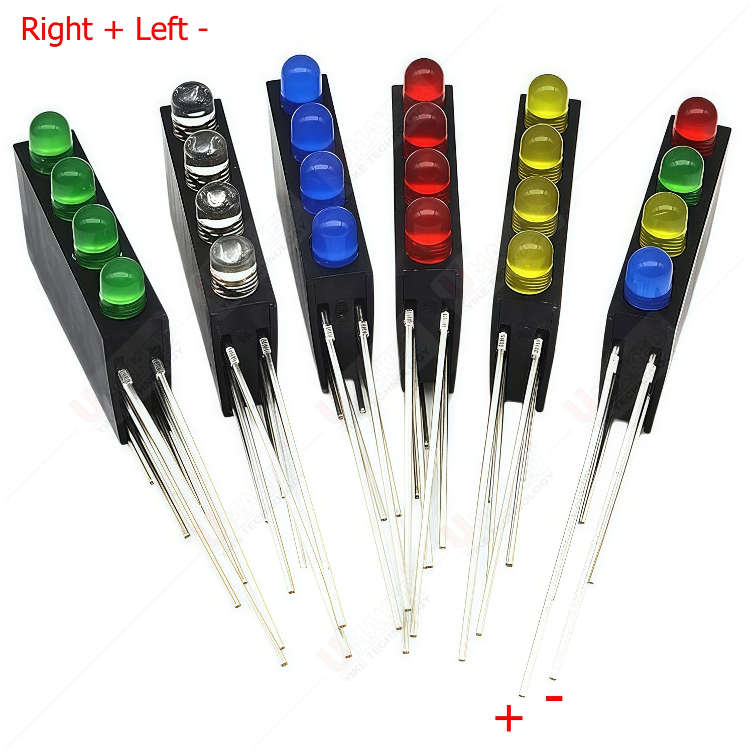 10pcs F3 Right Angle Pins for 4leds F3 diode Pan Head LED Diode Beads With Black Plastic Holder DIP Right Pins Positive+ left  -