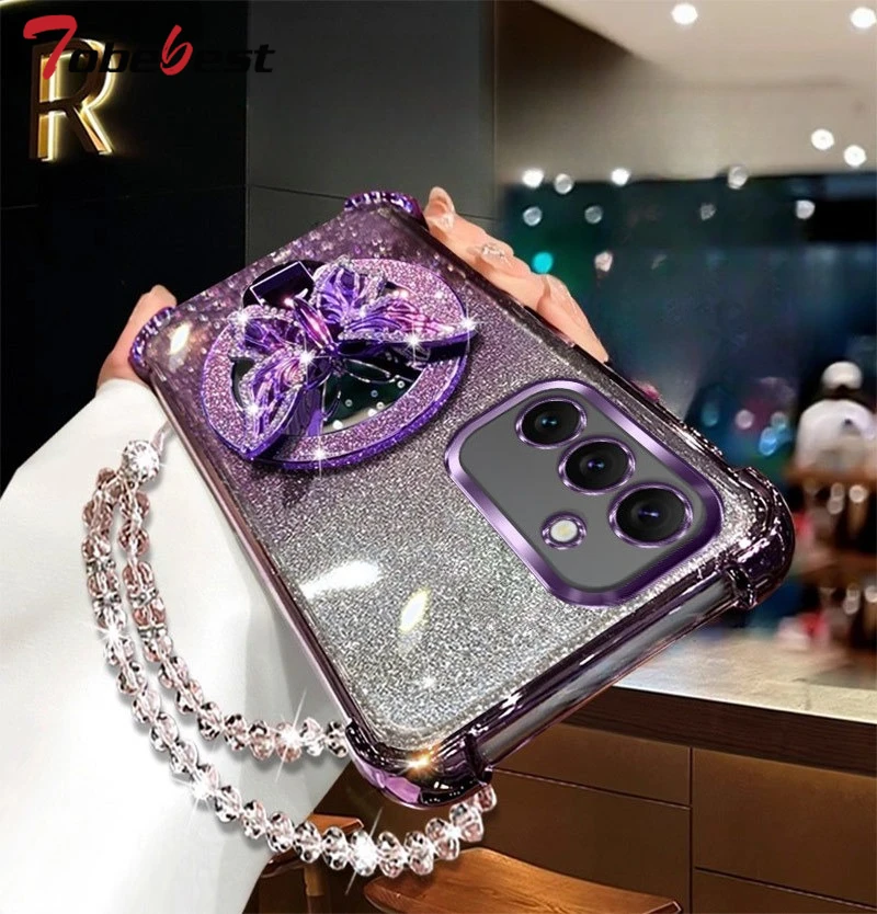 Butterfly Mirror Crystal Bracelet Case for Samsung Galaxy A17 A07 A16 A26 A36 A56 A15 A25 A35 A55 A14 A24 A34 A54 4G 5G Cover - náhled 4