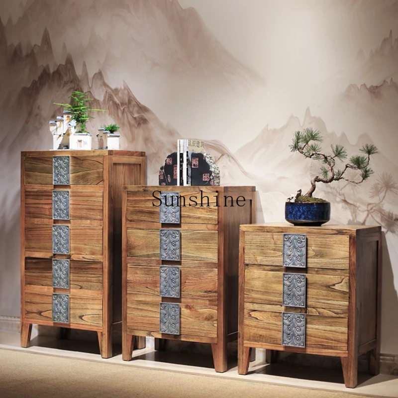 

Solid wood retro three four five chest chest drawer storage decorative edge simple art aisle old storage