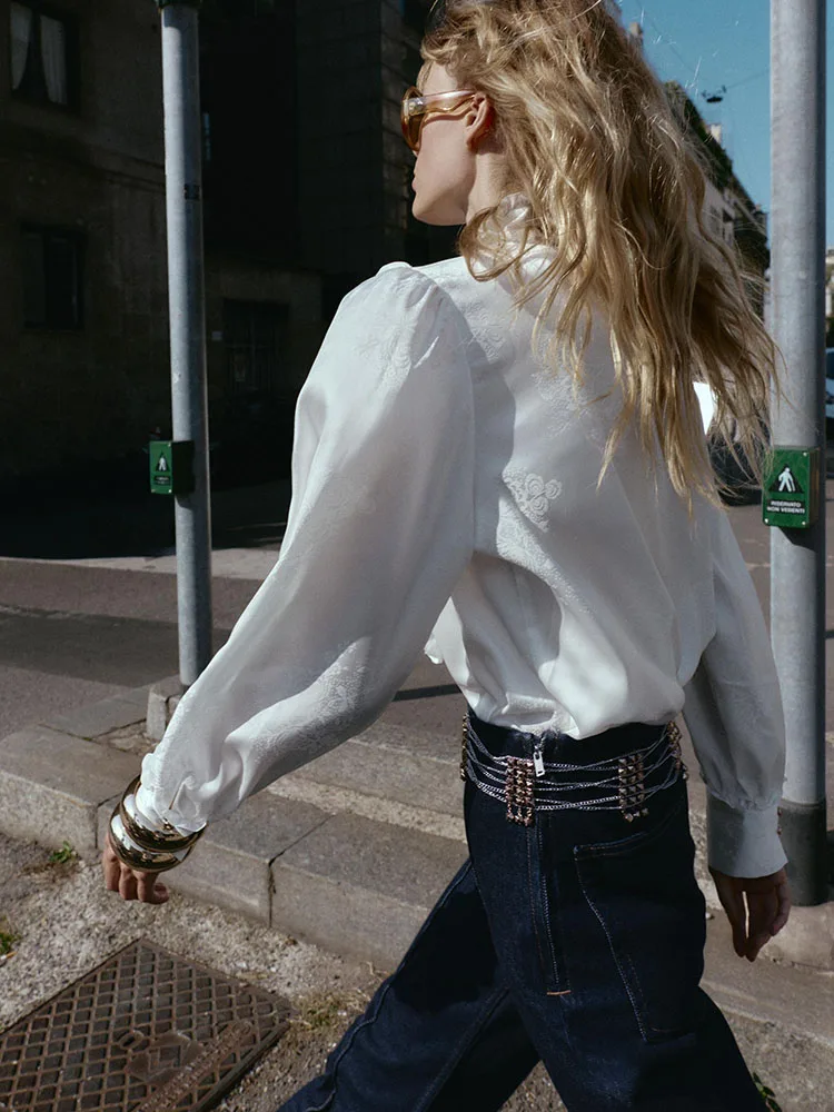 Autumn 2025 New Arrival Women's Faion Sweet Casual Embroidered Silk Satin Feel irt Comfortable Breathable Long Sve