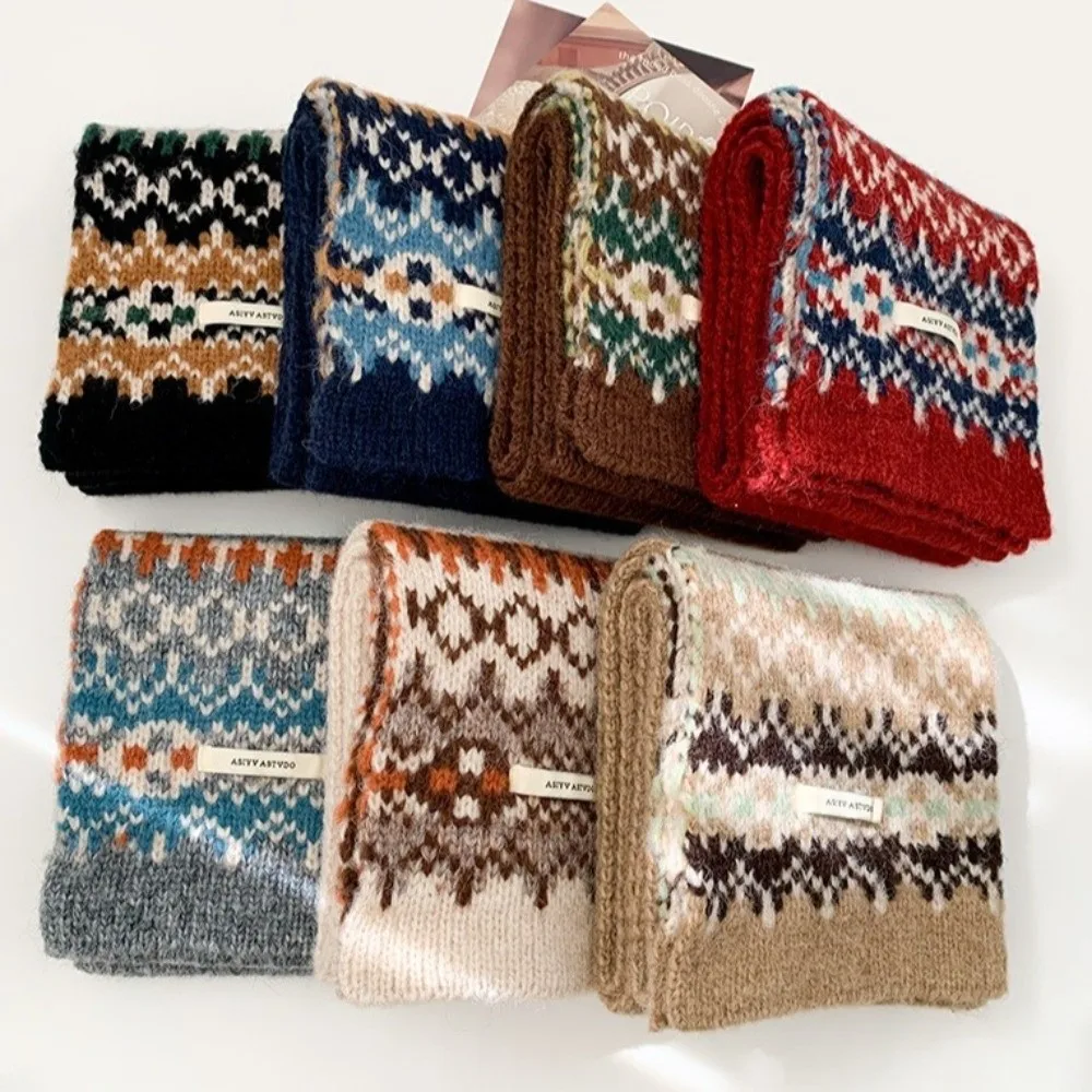 Solid Color Knitted Winter Hat Soft Knitted Cold Resistant Hip-hop Bonnet Retro Jacquard Color Contrasting Warm Knitted Hat