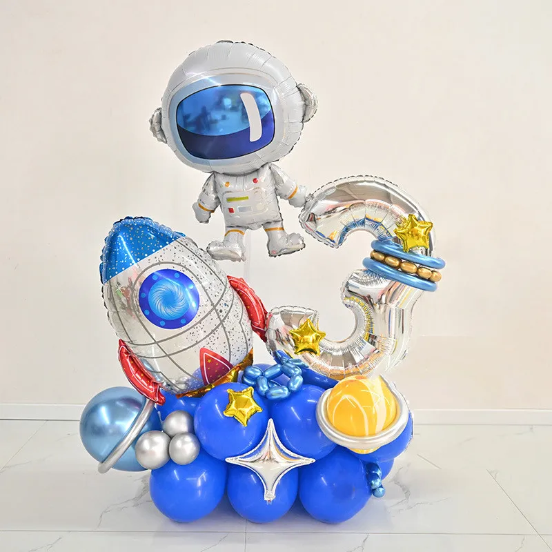 32pcs Outer Space Astronaut Number Balloons Set Boys Kids 1 2 3 Year Birthday Party Decor Universe Balloon Space Party Supplies