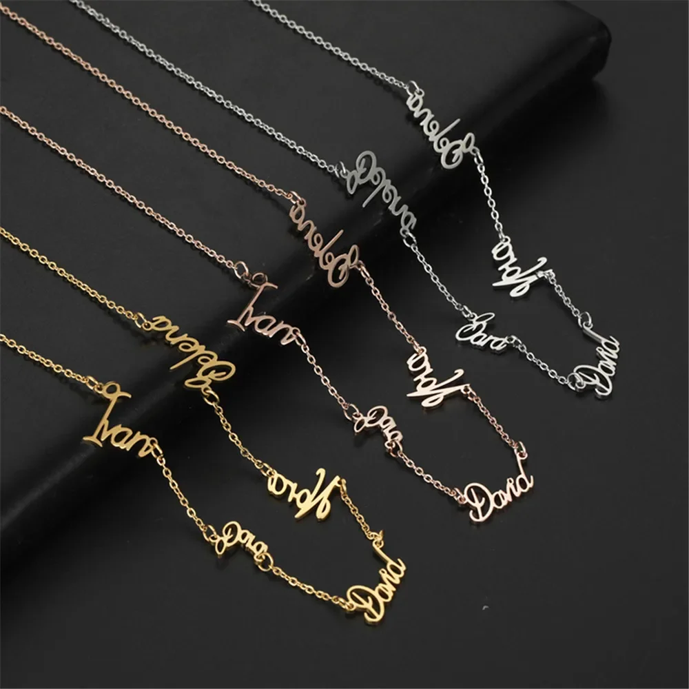 Fishhook Personalized Multiple Name Necklace For Women Men Custom Nameplates Pendant Stainless Steel Family Member Jewelry Gif