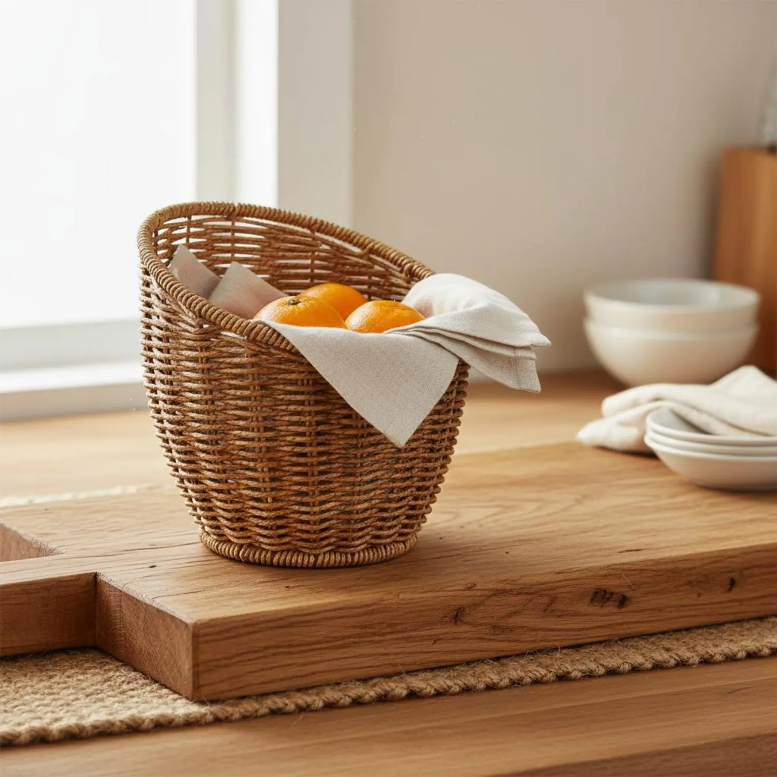

Imitation Rattan Food Basket Stable Flat Bottom Imitation Rattan Fruit Basket Woven Vegetable Platter Sleek Finish Tableware