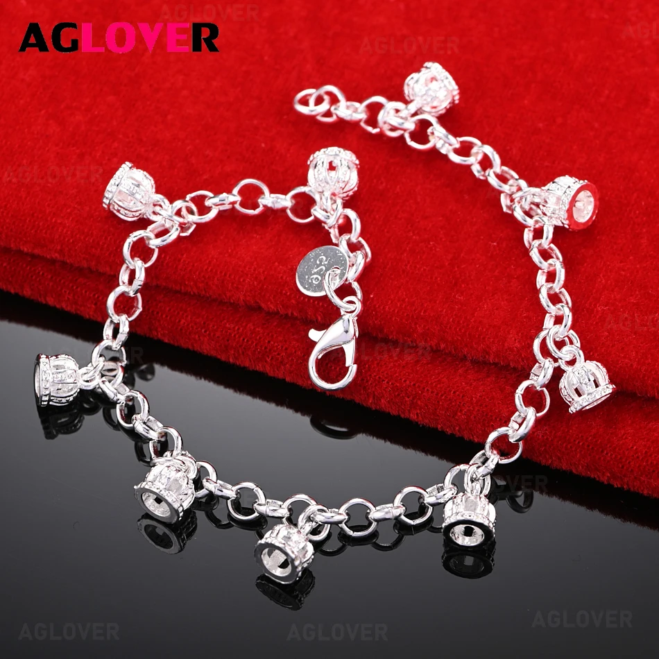 

AGLOVER 925 Sterling Silver Nine Crowns Small Ring Pendant Bracelet Cute Elegant Women Party Jewelry