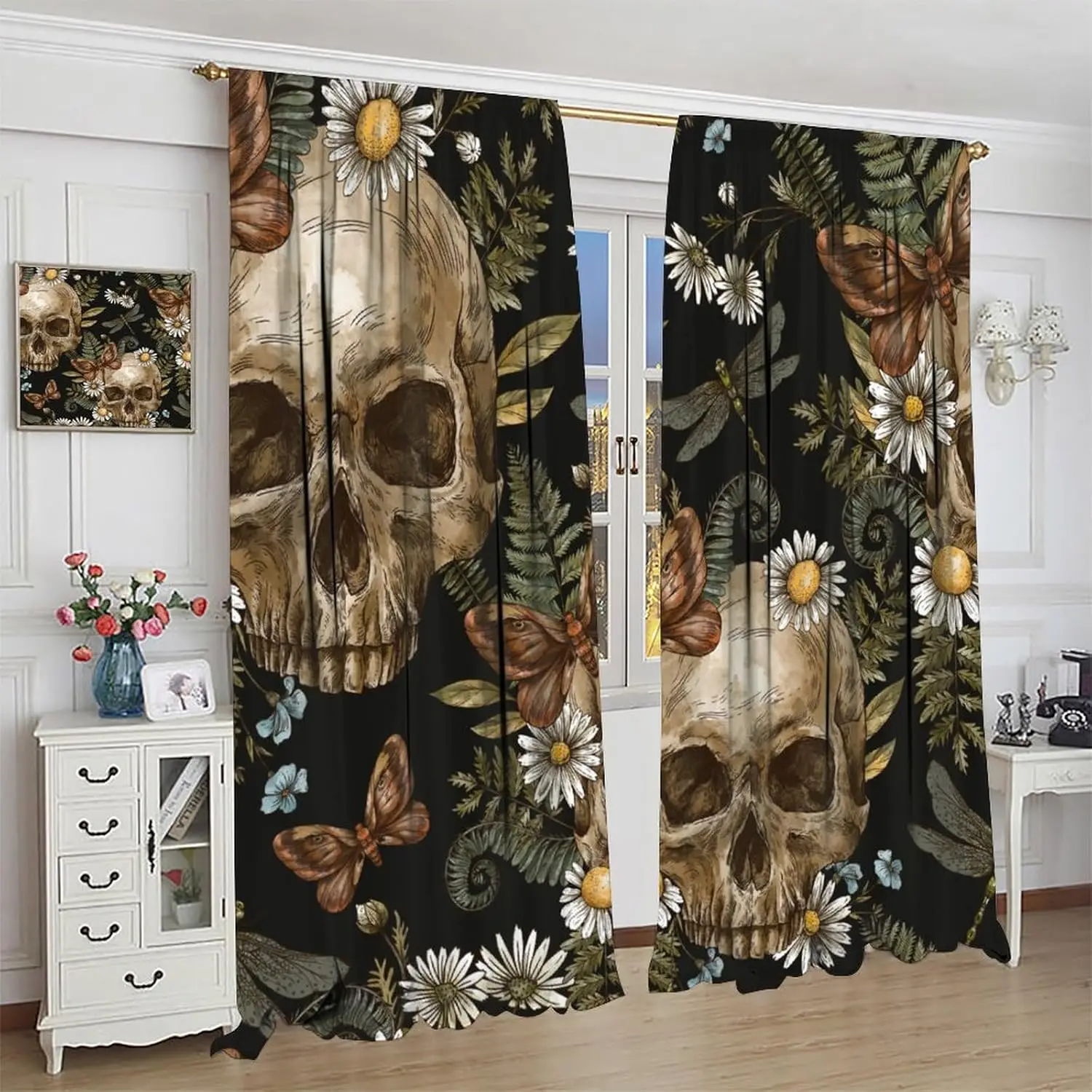 

Moon Window Curtains, Vintage Gothic Mushroom Floral Moon Phase Moonlit Fantasy Botanical Plants Aesthetic Art Print Window