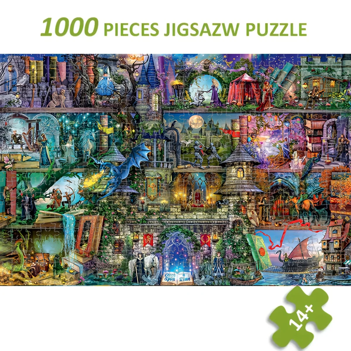1 Box of 1000 'Dream Castle and Dragon' Puzzle Pieces - 50cm X 70cm / 19.7in X 27.6in - Frameless - Perfect for DIY Enthusiast