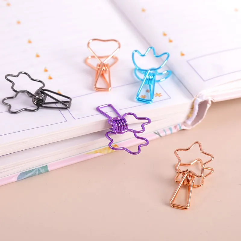 6pcs File folder  Finishing clip  Fixed creative hollow out long tail clip  Little fresh and lovely stationery ticket holder