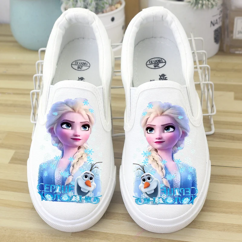 Disney children\'s shoes canvas girls frozen elsa sneakers spring summer low top sneakers board single casual shoes