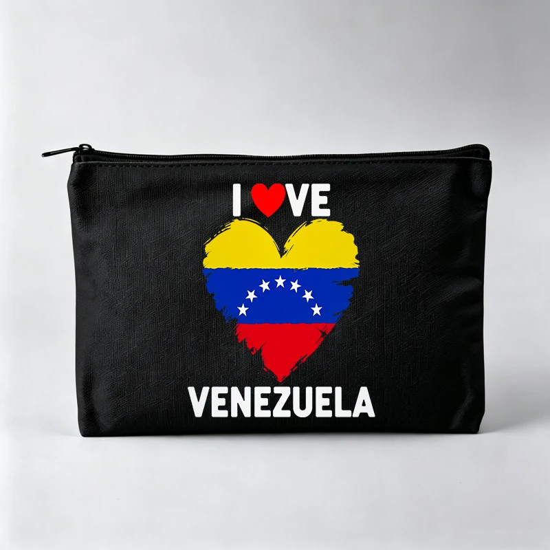 Women's National Flag Heart Graphic Makeup Bag, Casual Cosmetic Pouch for Daily Use
