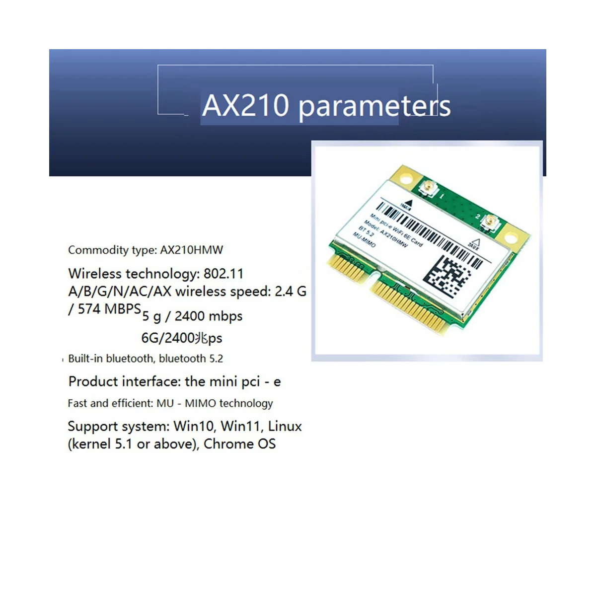 AX210HMW WIFI การ์ด6E MINI PCI-E AX210 802.11ax/AC 2.4G/5G // 6G ตัวรับสัญญาณ WiFi BT5.2สำหรับแล็ปท็อป