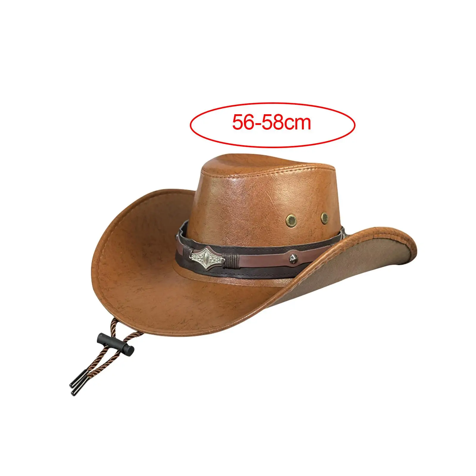 قبعة رعاة البقر الغربية قبعات الجاز العصرية بولي Leather الجلود قبعة واسعة الحافة مع حزام الذقن قابل للتعديل قبعة الشمس لحفلة الهالوين